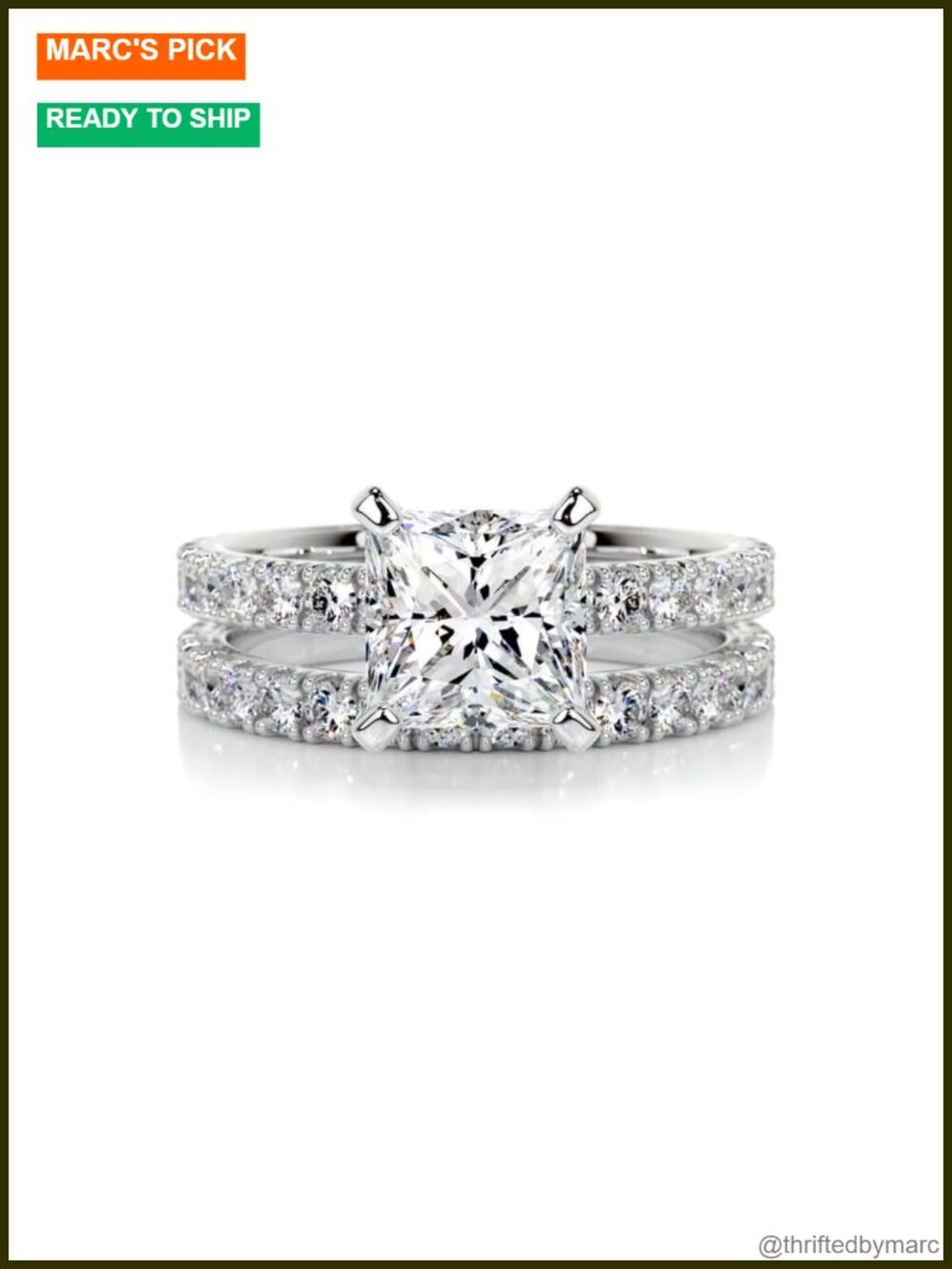 2.5 Carat Princess Moissanite Bridal Set Platinum Plated Silver Engagement Ring